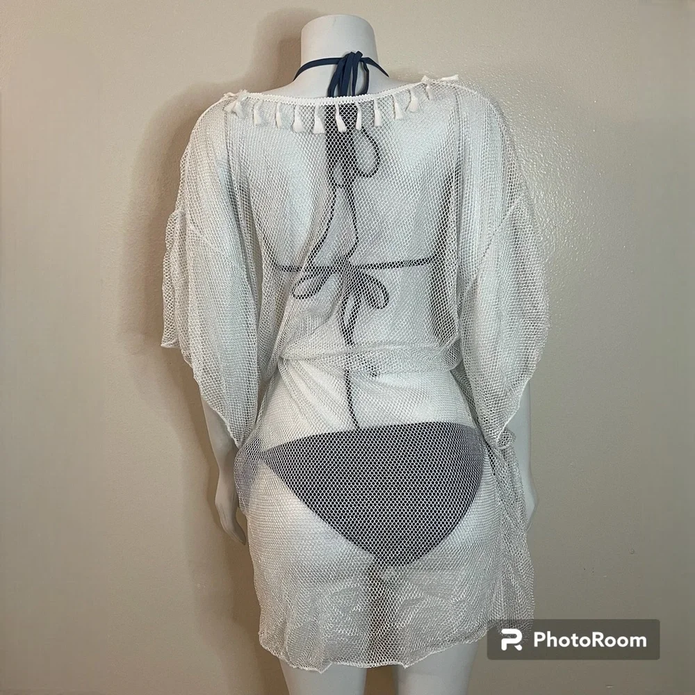 Silver tone summer beachwear V-neck slip dress cover up